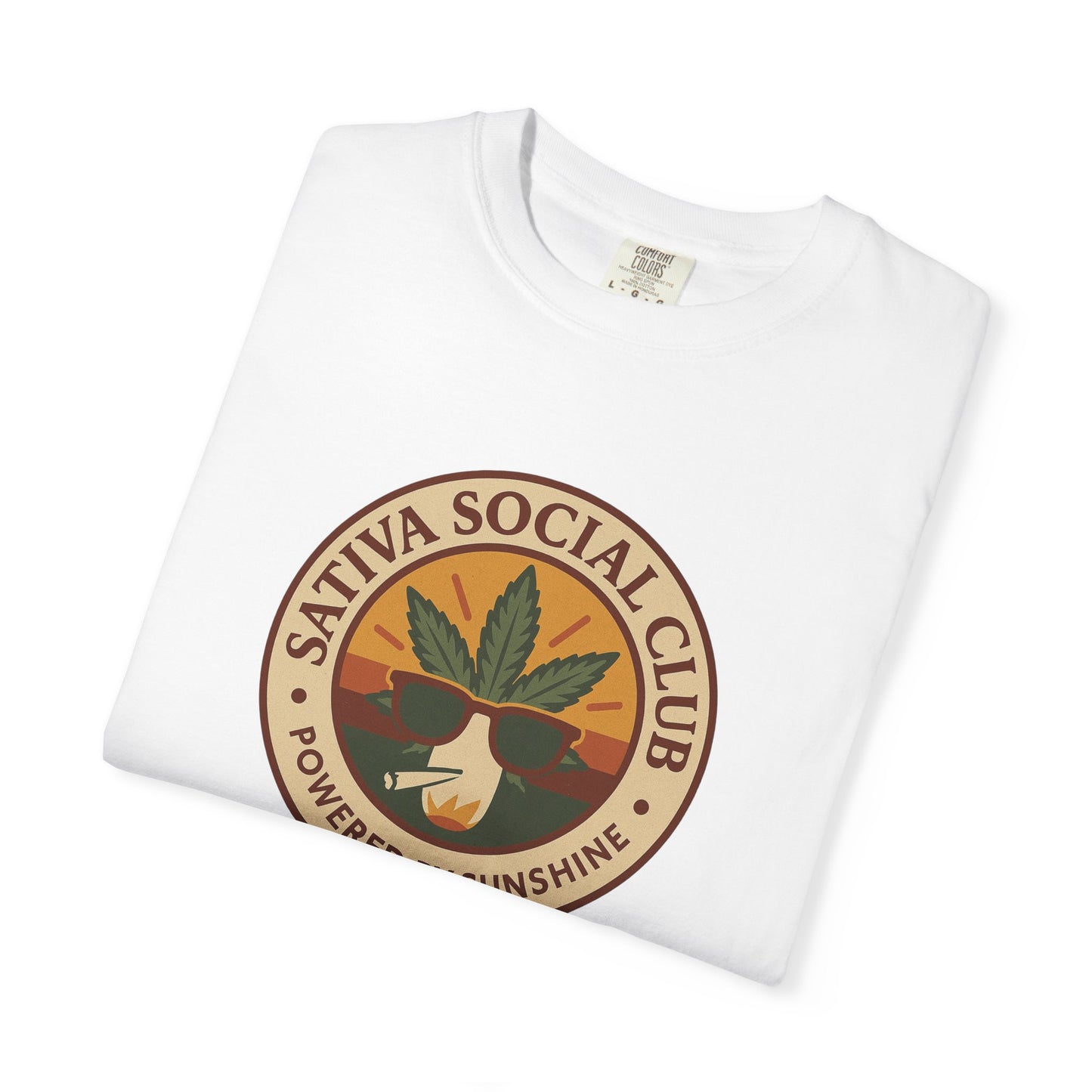 Unisex Sativa Social Club T-shirt | Vintage Cannabis Tee, Gift for Stoners, Eco-Friendly Fashion, Summer Casual Wear, Powered by Sunshine