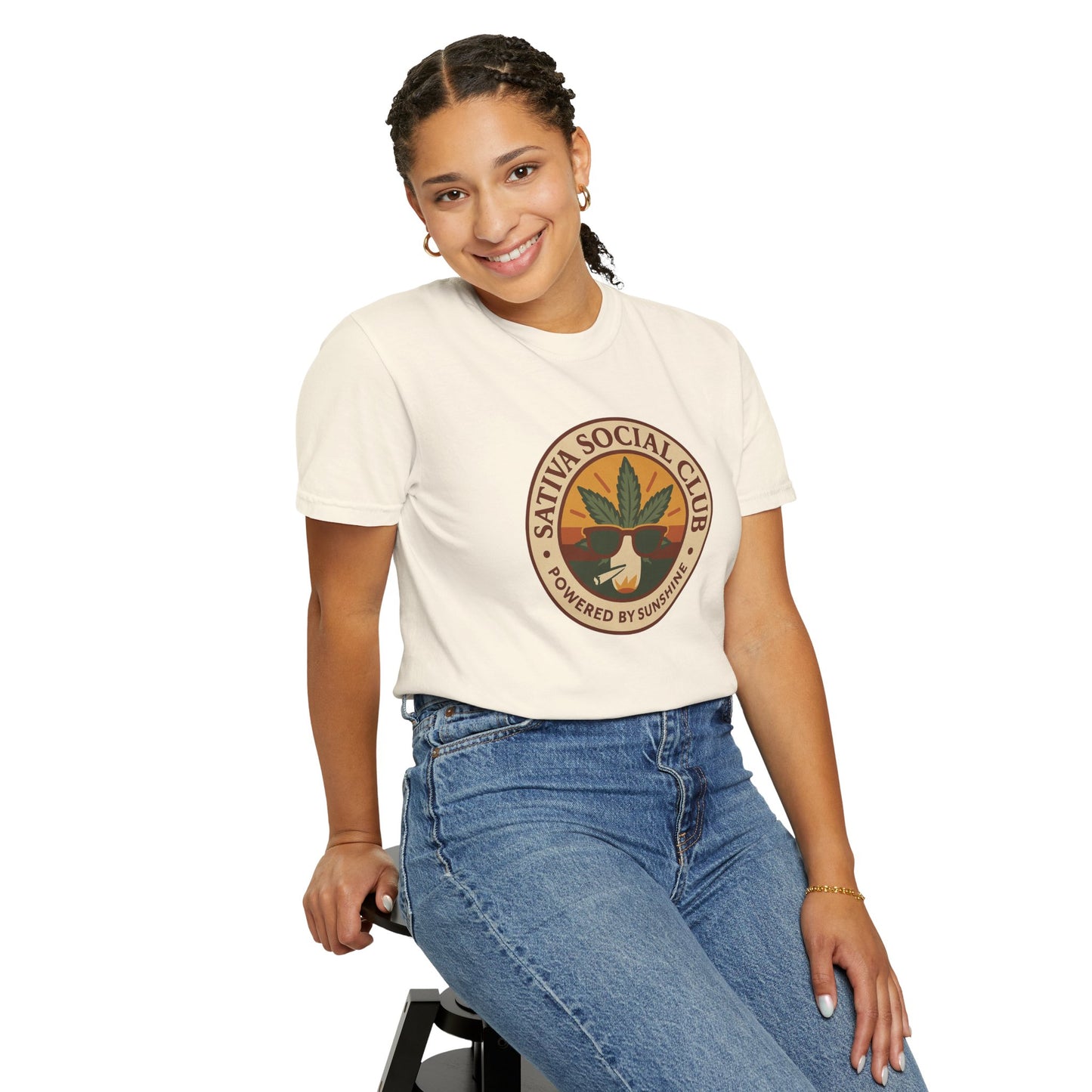 Unisex Sativa Social Club T-shirt | Vintage Cannabis Tee, Gift for Stoners, Eco-Friendly Fashion, Summer Casual Wear, Powered by Sunshine