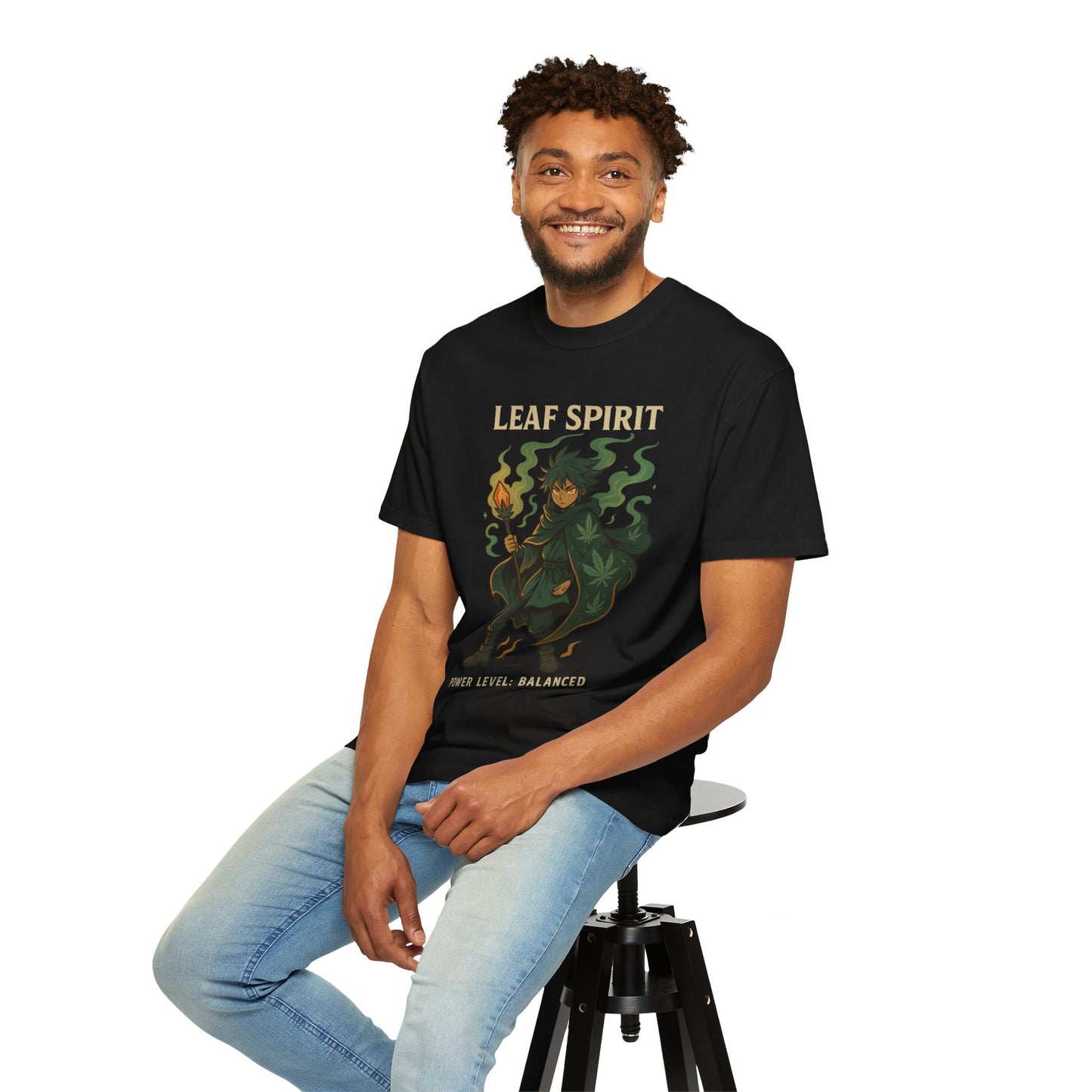 Leaf Spirit Unisex Garment-Dyed T-Shirt | Power Level Balanced | Casual Wear, Gift for Nature Lovers, Eco-Friendly Fashion, Unique Tee