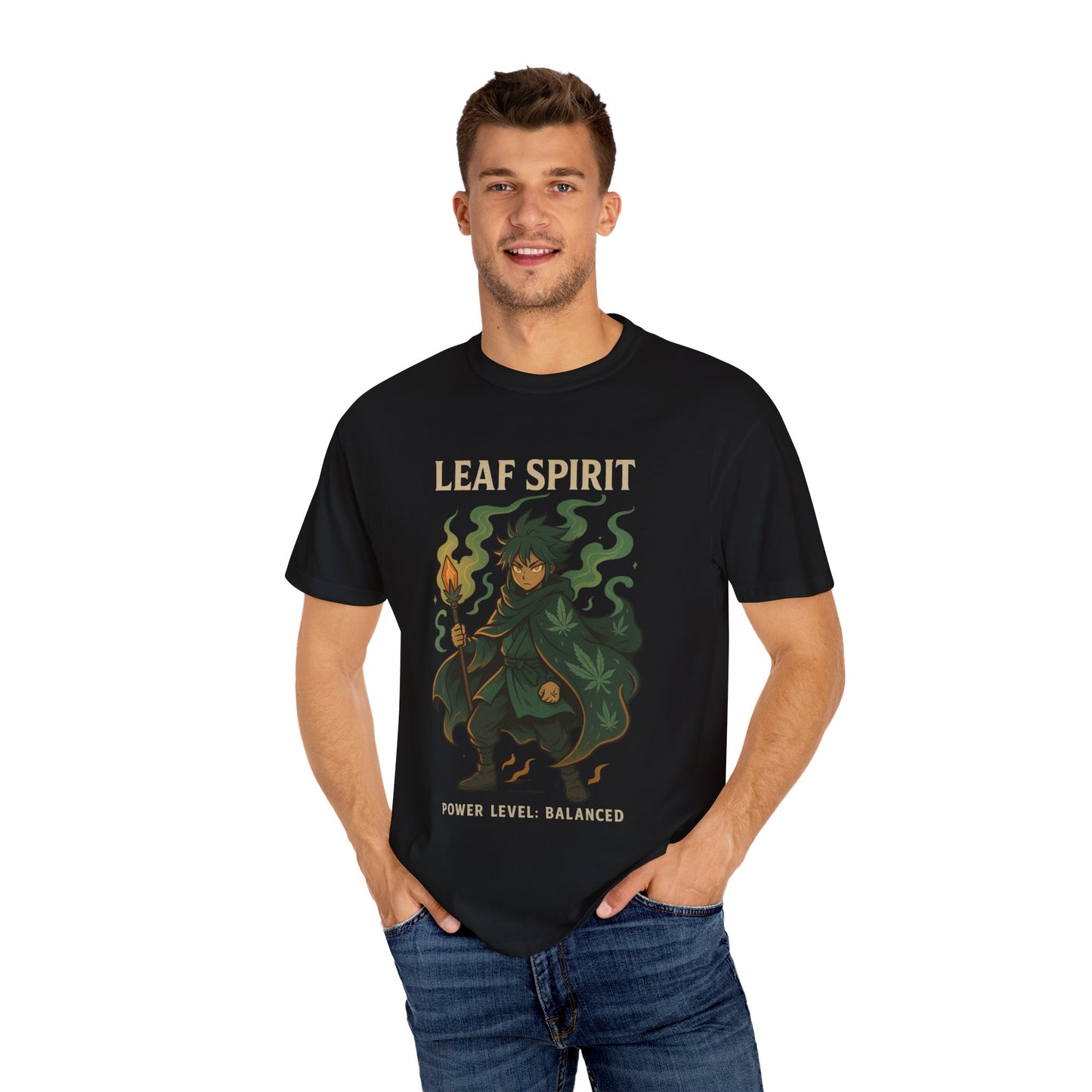 Leaf Spirit Unisex Garment-Dyed T-Shirt | Power Level Balanced | Casual Wear, Gift for Nature Lovers, Eco-Friendly Fashion, Unique Tee