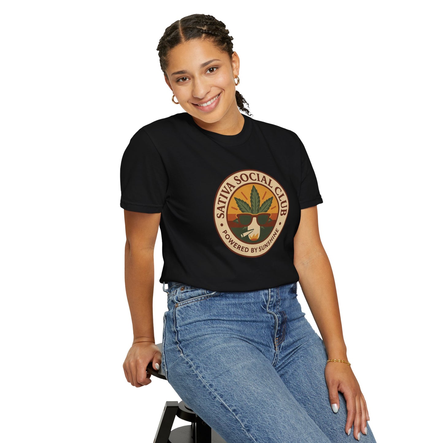 Unisex Sativa Social Club T-shirt | Vintage Cannabis Tee, Gift for Stoners, Eco-Friendly Fashion, Summer Casual Wear, Powered by Sunshine