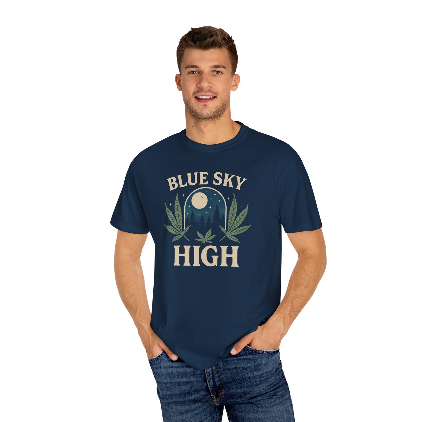 Relaxed Eco-Friendly T-Shirt, 'Blue Sky High' Graphic Tee, Unisex Casual Wear, Summer Vibe Shirt, Gift for Nature Lovers