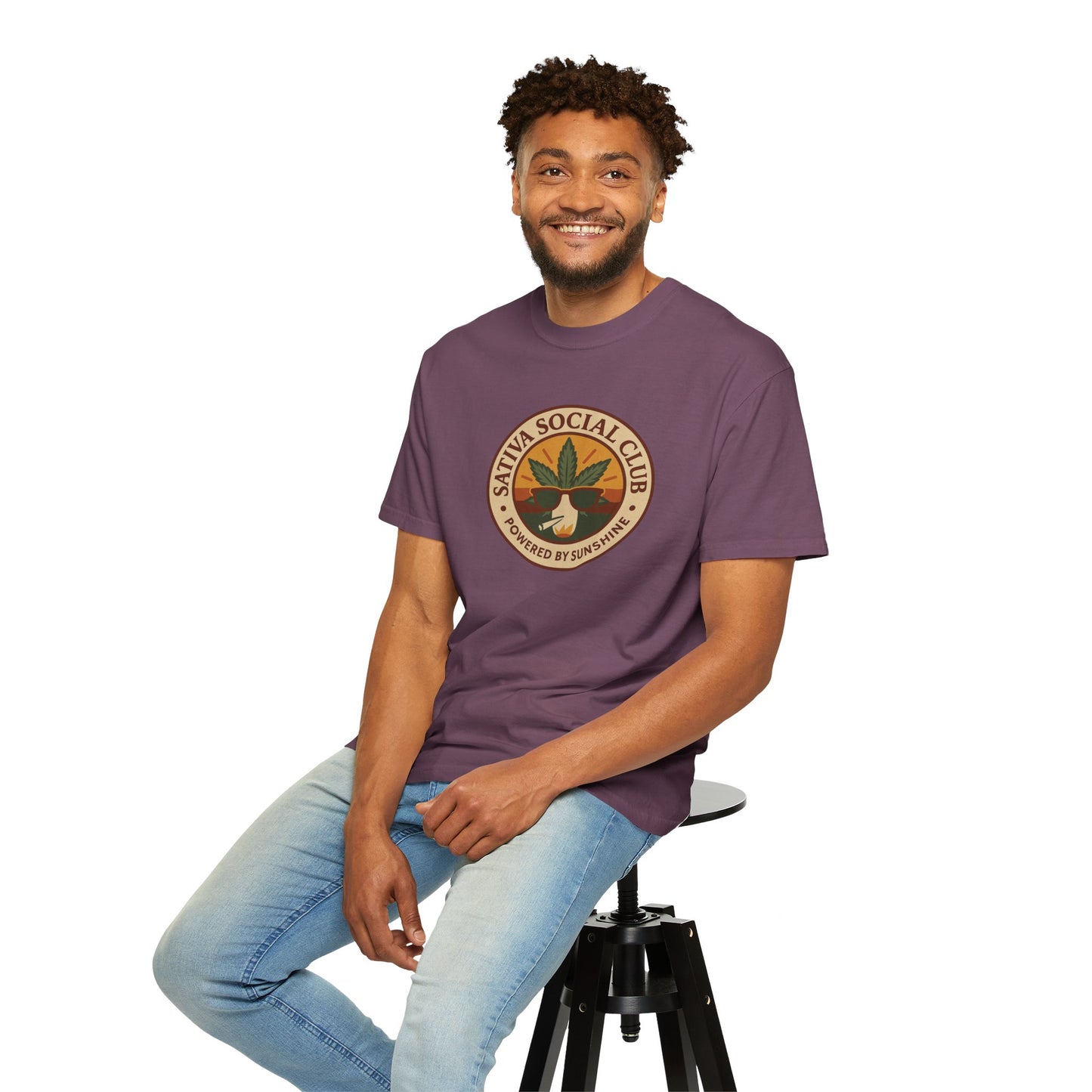 Unisex Sativa Social Club T-shirt | Vintage Cannabis Tee, Gift for Stoners, Eco-Friendly Fashion, Summer Casual Wear, Powered by Sunshine