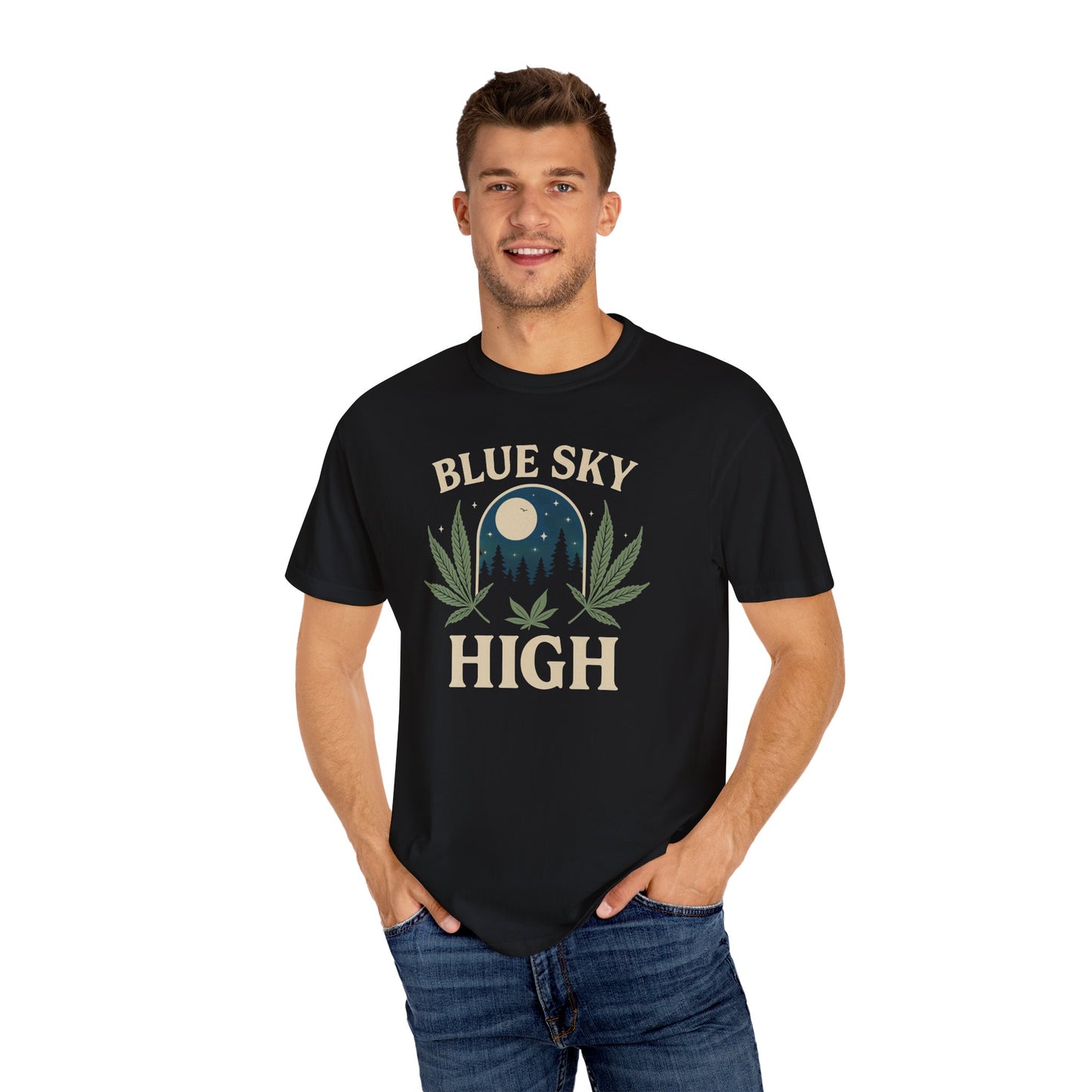 Relaxed Eco-Friendly T-Shirt, 'Blue Sky High' Graphic Tee, Unisex Casual Wear, Summer Vibe Shirt, Gift for Nature Lovers