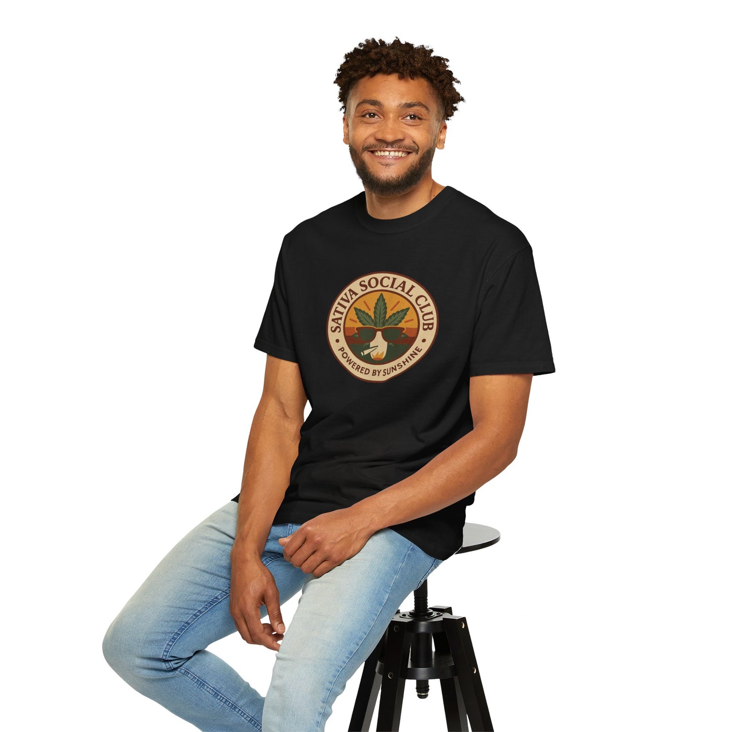 Unisex Sativa Social Club T-shirt | Vintage Cannabis Tee, Gift for Stoners, Eco-Friendly Fashion, Summer Casual Wear, Powered by Sunshine