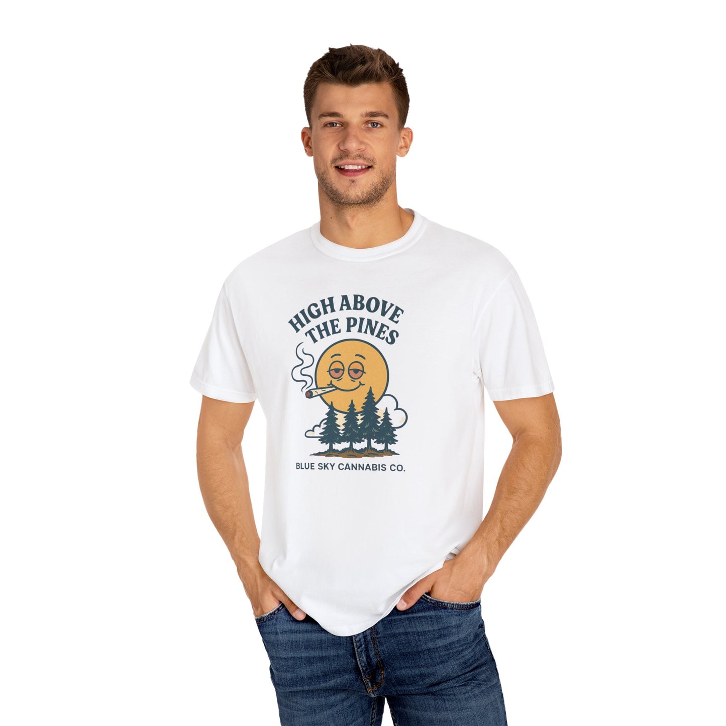 Vintage Cannabis Vibe T-Shirt, Outdoor Apparel, Gift for Nature Lovers, Boho Style Shirt, Relaxed Fit Tee, High Above the Pines