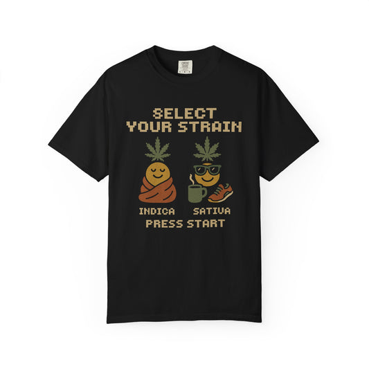 Cannabis-Themed Unisex T-Shirt, Funny Stoner Apparel, Select Your Strain Tee, Unique Gift for Weed Lovers, Chill Vibes, 420 Shirt